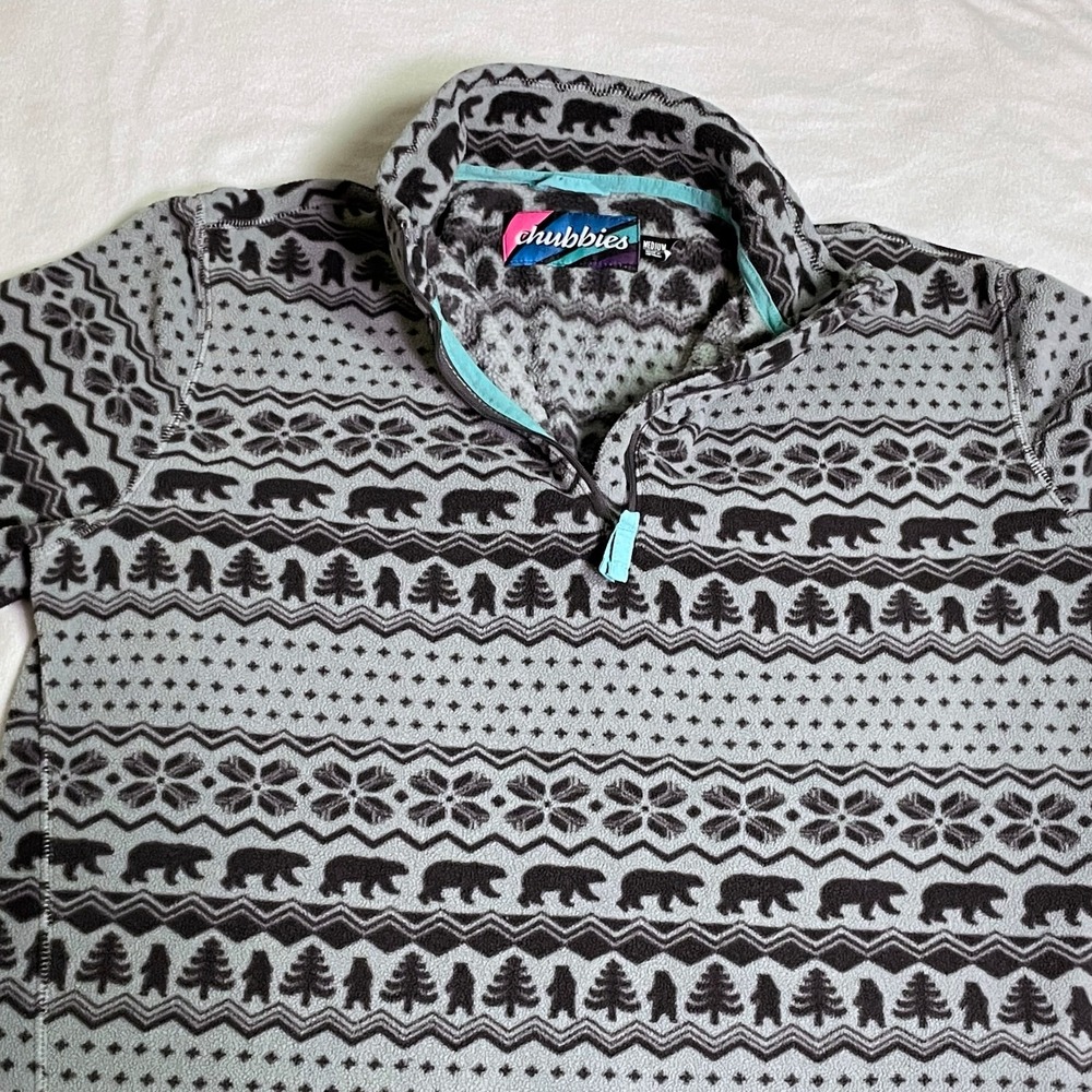 Chubbies  1/4 Zip Fleece Pullover Sweater Mens‎ Medium Bearly Legal Blue Gray